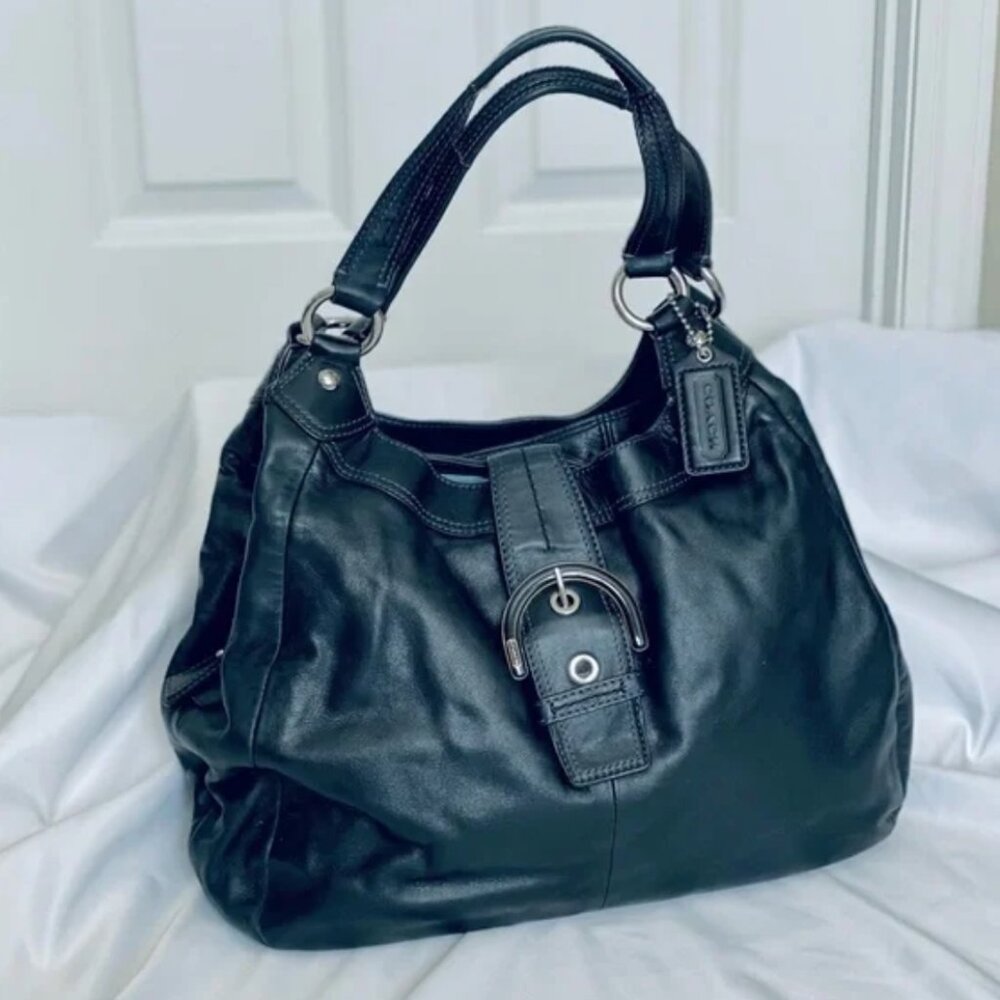 Coach Madison Lynne Soho Carry All Bag - Black Leather Hobo Bag